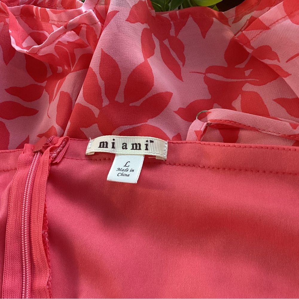 Francesca’s Miami Pink and Coral Floral Ruffle Slip Dress LNWOT Size L - Picture 13 of 15